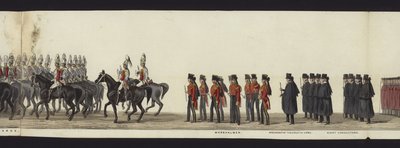 Parte da visão panorâmica de toda a procissão fúnebre de Arthur, Duque de Wellington (aquatinta colorida) de Henry Jr and Sala Alken