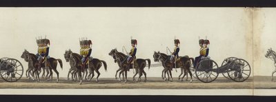 Parte da visão panorâmica de toda a procissão fúnebre de Arthur, Duque de Wellington (aquatinta colorida) de Henry Jr and Sala Alken