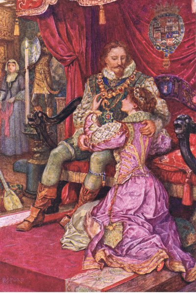 Amy examina as ordens do Conde de Leicester, ilustração de Kenilworth, c.1910 de Henry Justice Ford
