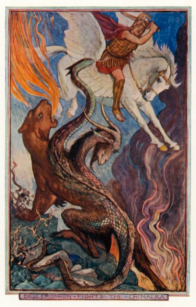 Bellerophon luta contra a Quimera (cor litho) de Henry Justice Ford