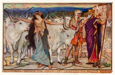 Bias traz os bois de Iphiclus para Neleus (cor litho) de Henry Justice Ford