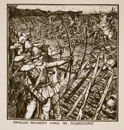 Tiro com arco inglês vence em Agincourt, ilustração de &39;A History of England&39; por CRL Fletcher e Rudyard Kipling, 1911 de Henry Justice Ford