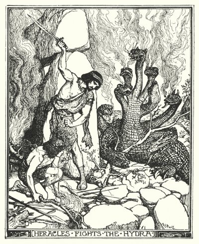 Heracles luta contra a Hidra (litho) de Henry Justice Ford