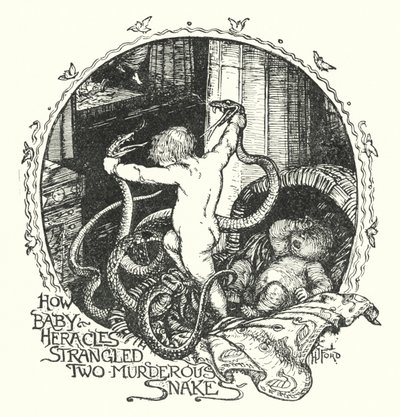 Como o Baby Heracles estrangulou duas cobras assassinas (litho) de Henry Justice Ford