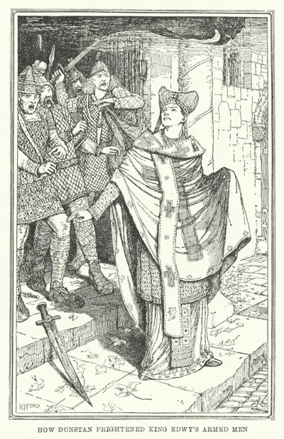 Como Dunstan assustou os homens armados do Rei Edwy (litho) de Henry Justice Ford