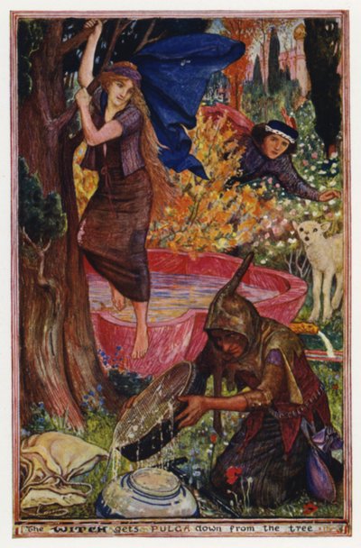 How a Boy Becomes a Lamb: the witch gets Pulga down from the tree (cor litho) de Henry Justice Ford