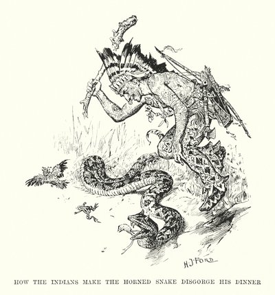 Como os índios fazem a cobra chifruda vomitar o seu jantar (gravura) de Henry Justice Ford