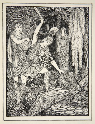 Como a Serpente que guardava o Velocino de Ouro foi assassinada, de "Contos dos Mares Gregos" por Andrew Lang, 1926 (tinta no papel) de Henry Justice Ford