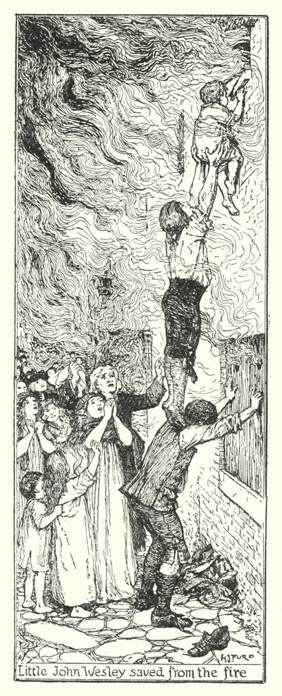 O pequeno John Wesley salvo do fogo (litho) de Henry Justice Ford