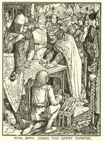 Magna Carta. O Rei João Assina a Grande Carta (gravura) de Henry Justice Ford