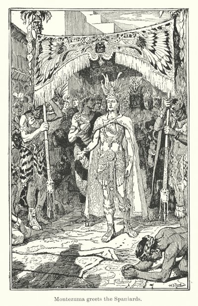Montezuma saúda os espanhóis (gravura) de Henry Justice Ford