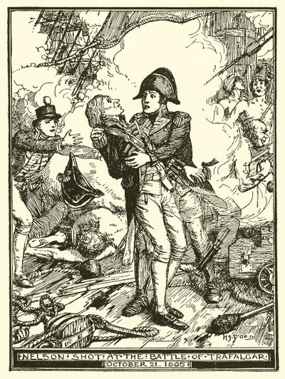 Nelson Atira na Batalha de Trafalgar, em 21 de outubro de 1805 de Henry Justice Ford