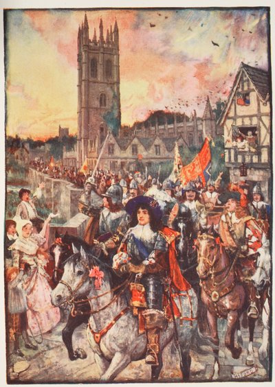 Príncipe Rupert em Oxford, indo para a batalha, ilustração de &39;A History of England&39; por CRL Fletcher e Rudyard Kipling, 1911 de Henry Justice Ford