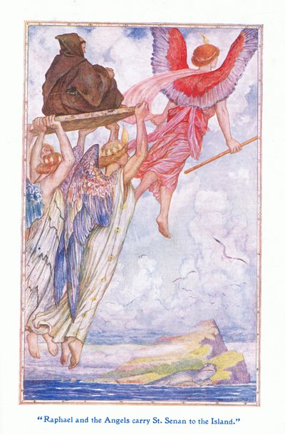Raphael e os anjos levam St Sennan para a ilha, 1912 de Henry Justice Ford