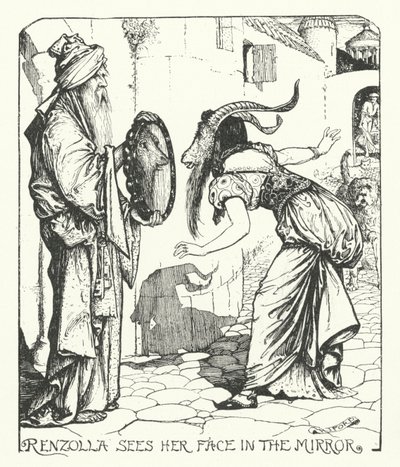 Renzolla vê o seu rosto no espelho (gravura) de Henry Justice Ford