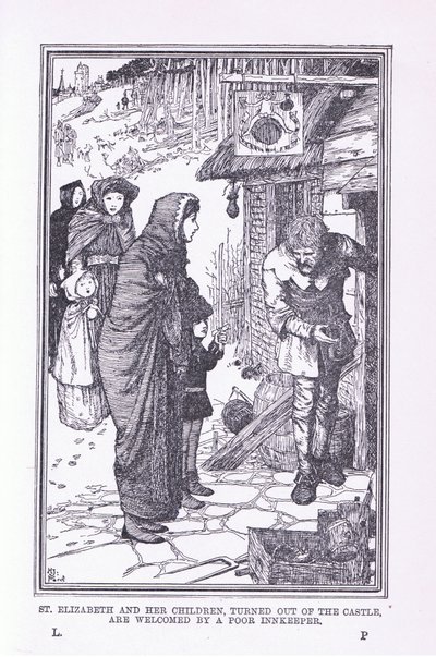 St Elizabeth e seus filhos saíram do castelo e foram recebidos pelo pobre estalajadeiro, em 1912 de Henry Justice Ford