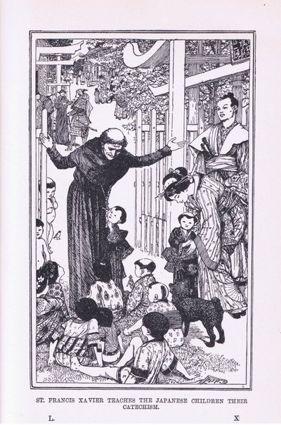 São Francisco Xavier ensina às crianças japonesas suas catechas, 1912 de Henry Justice Ford