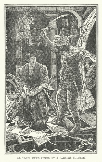 São Luís ameaçado por um soldado sarraceno (litho) de Henry Justice Ford