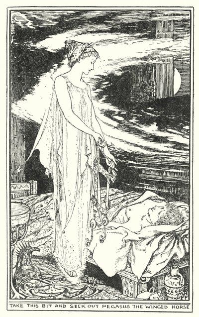 Pegue este pedaço e procure Pégaso, o cavalo alado (litho) de Henry Justice Ford
