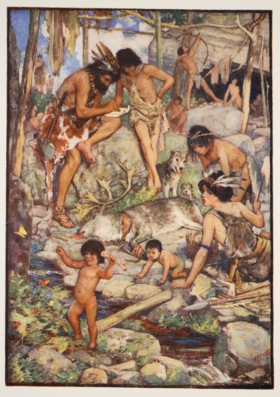 The Cave People, ilustração de &39;A History of England&39; por CRL Fletcher e Rudyard Kipling, 1911 de Henry Justice Ford