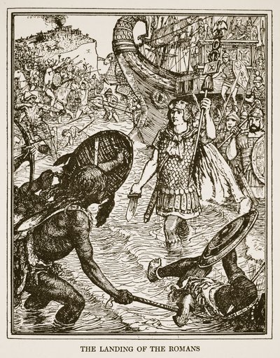 O desembarque dos romanos, ilustração de &39;A History of England&39; por CRL Fletcher e Rudyard Kipling, 1911 de Henry Justice Ford