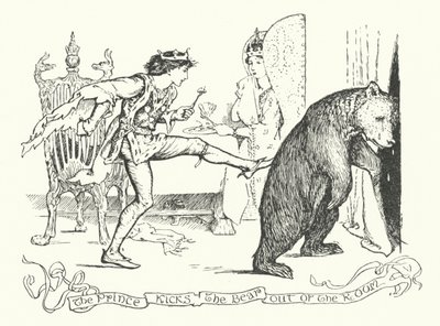 O príncipe chuta o urso para fora da sala (gravura) de Henry Justice Ford