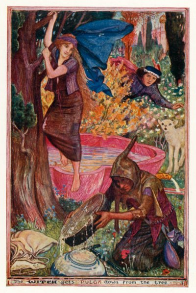 A Bruxa tira Pulga da árvore (cor litho) de Henry Justice Ford
