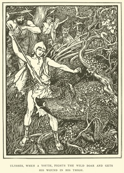 Ulisses, quando um jovem, luta contra o javali e recebe sua ferida na coxa de Henry Justice Ford