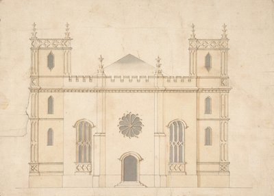 Fachada de uma Igreja do Avivamento Gótico, 1745-76. de Henry Keene.