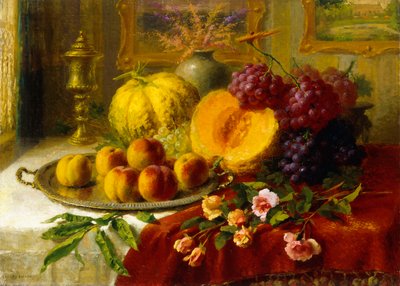 Natureza morta em uma mesa em um interior (óleo sobre tela) de Henry Kokken