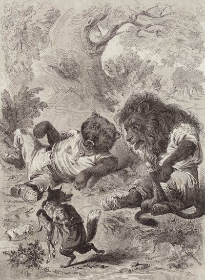 As Fábulas de Ésopo: O Leão, o Urso, e a Raposa (litho) de Henry Louis Stephens