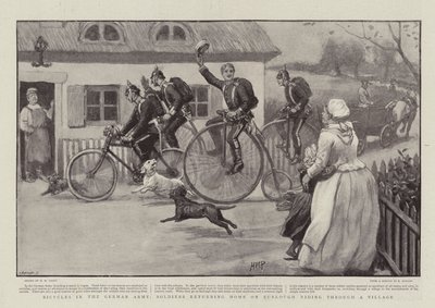 Bicicletas no exército alemão, soldados voltando para casa em Furlough andando por uma aldeia de Henry Marriott Paget