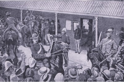 Reforços coloniais para a África do Sul: uma onda de pedidos de matrícula em Sydney, de After Pretoria: The Guerilla War, publicado pela Harmsworth Bros Limited, 1901 de Henry Marriott Paget