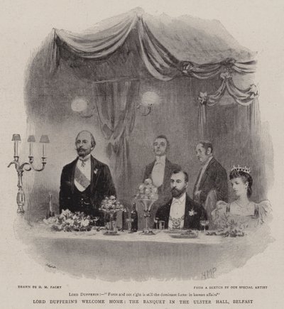 A casa de boas-vindas de Lord Dufferin, o banquete no salão do Ulster, Belfast de Henry Marriott Paget