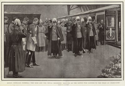 Funeral da Rainha Vitória, o Rei e os Enlutados Reais, saudando como o Caixão foi levado para o Trem em Paddington de Henry Marriott Paget