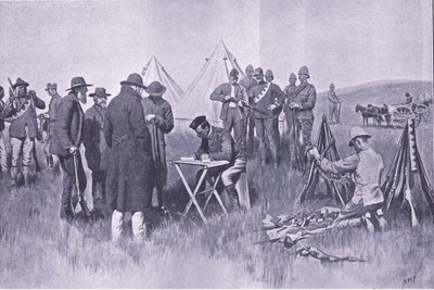 Jurando o juramento de neutralidade, ilustração de After Pretoria: The Guerilla War, 1902 de Henry Marriott Paget