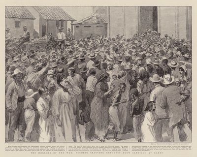 Os horrores da guerra, alimentando os refugiados famintos de Santiago em Caney de Henry Marriott Paget