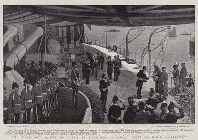 O rei e a rainha da Itália na Sardenha, uma visita real ao HMS Majestic de Henry Marriott Paget