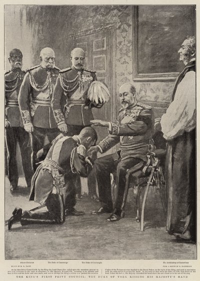 Primeiro Conselho Privado do Rei, o Duque de York beijando a mão de Sua Majestade de Henry Marriott Paget