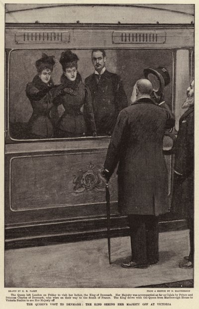 A visita da rainha à Dinamarca, o rei vendo Sua Majestade em Victoria de Henry Marriott Paget