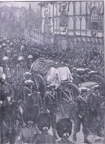 O funeral de Queens, o último estágio, ilustração deCassells History of England, de 1900 de Henry Marriott Paget