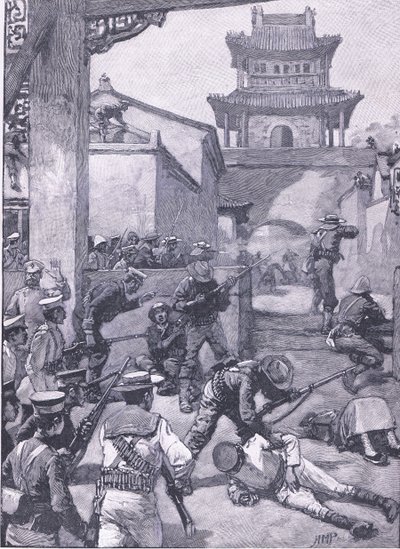 A guerra na China: Os combates em Tientsin, ilustração deCassells História da Inglaterra, de 1900 de Henry Marriott Paget