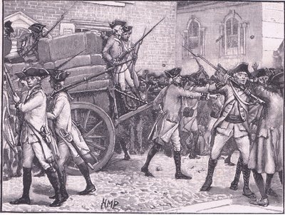 Tropas escoltando o papel estampado para a Prefeitura, Nova York, em 1765 dC de Henry Marriott Paget