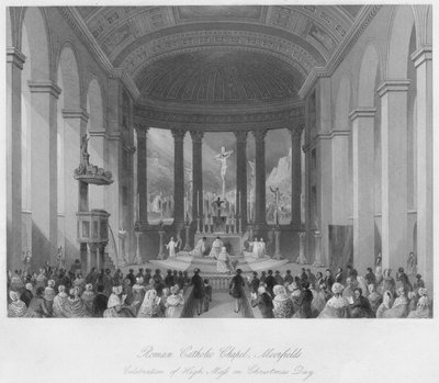 Capela Católica Romana, Moorfields. Celebração da Missa no dia de Natal, c1841 de Henry Melville