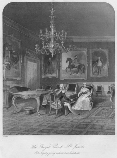O armário real. - St. Jamess. Sua Majestade dando audiência a um Embaixador, c1841 de Henry Melville
