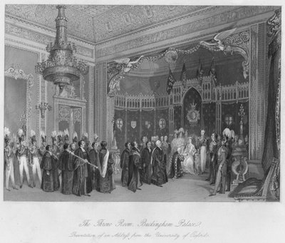 A Sala do Trono, Palácio de Buckingham. Apresentação de um endereço da Universidade de Oxford, c184 de Henry Melville
