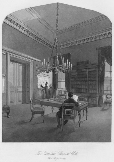 O United Service Club. A sala do mapa, c1841 de Henry Melville