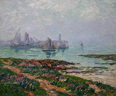 Cenário costeiro com barcos de pesca de Henry Moret