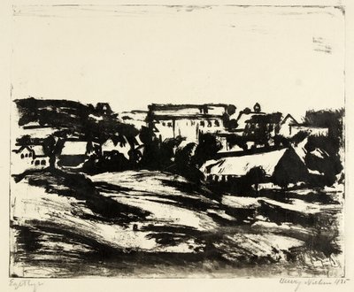 Paisagem montanhosa com casas de Henry Nielsen