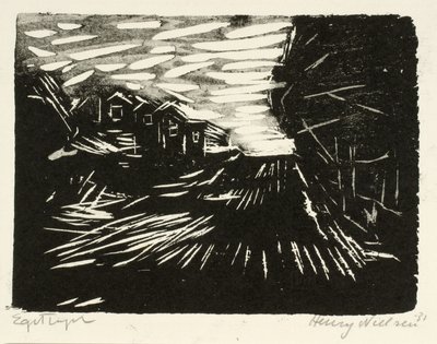 Estrada larga, casas, árvores de Henry Nielsen
